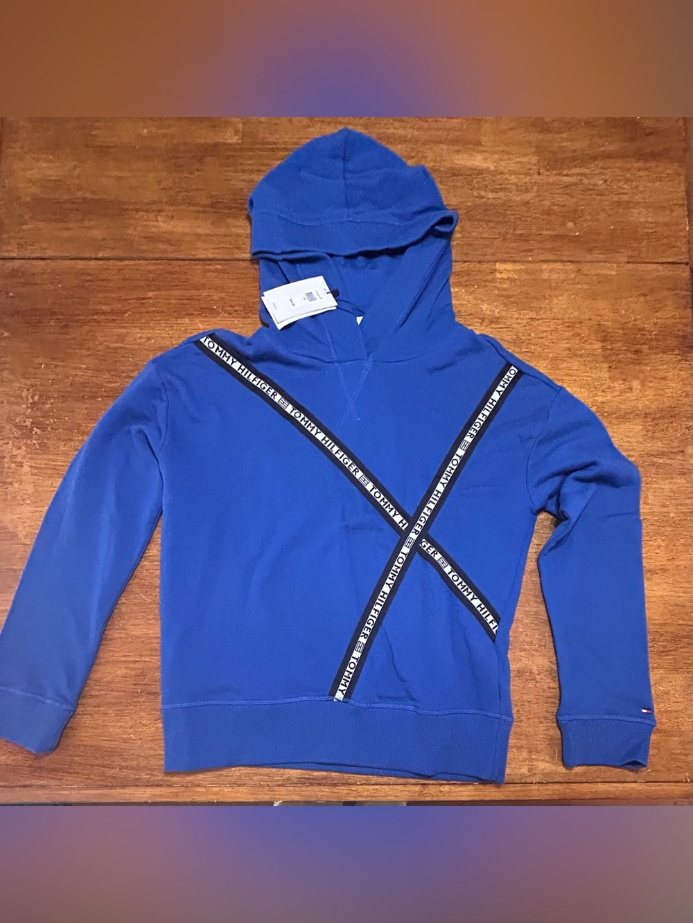Tommy Hilfiger Women's Royal Blue Logo Tape Hooded Sweatshirt